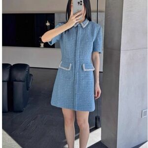 Maje Multicolored Sheath Mini Dress with Puff Sleeves